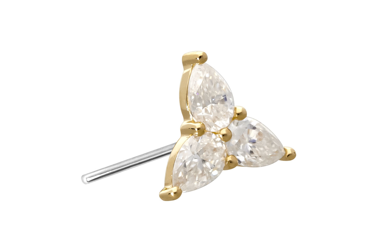 14 Karat Gold Aufsatz mit Titan Push Pin MOISSANIT-BLUME von Piercingline
